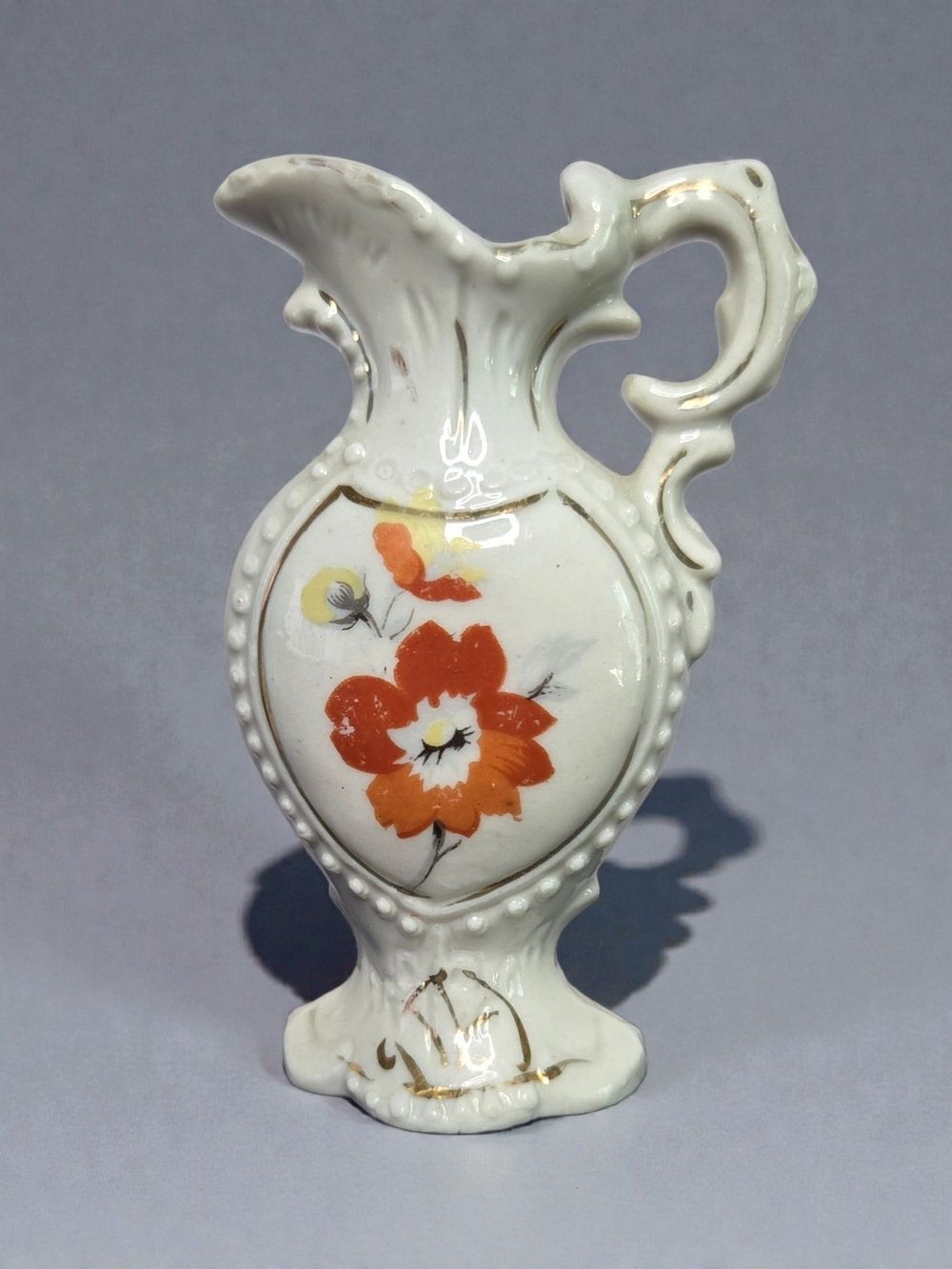 Vintage Miniture White Porcelain Floral Pitcher Vase - Made In Japan